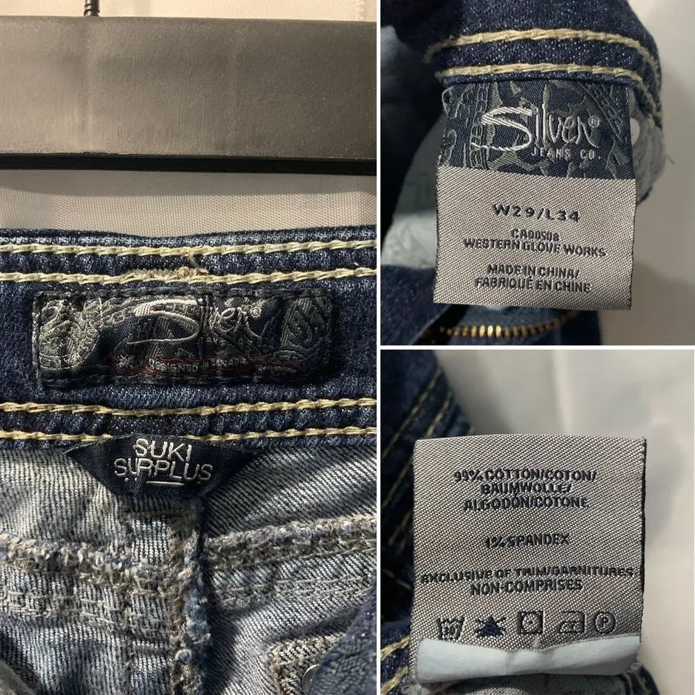 Silver Suki Surplus Women's Size 29/34 Dark Wash Casual Distressed Bootcut Jeans